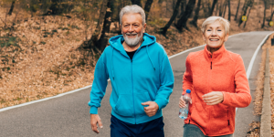 Older couple taking a walk outdoors
